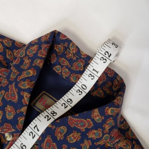 Hathaway Paisley Button Down Dress Shirt Size Medium Navy Gold Red Men's - Picture 10 of 11